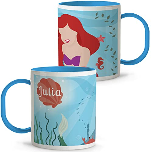 Mug Petite Sirène Mug personnalisé avec nom. Tasses en plastique pour enfants. Tasses originales pour les cadeaux. Mugs Disney Couleurs variées. La Petite Sirene