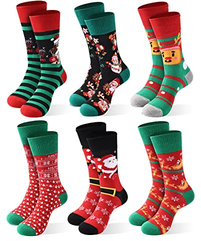 Moonlight Manor Weihnachten Socken für Männer, 6-Pack Herren Weihnachtssocken, Weihnachten Crew Socken DE Größe 37-46