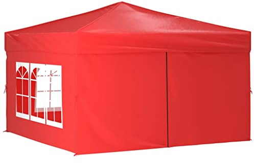 vidaXL Partyzelt Faltbar mit Seitenwänden Gartenzelt Festzelt Pavillon Zelt Gartenpavillon Gazebo Gartenlaube Bierzelt Faltzelt Camping Rot 3x3 m