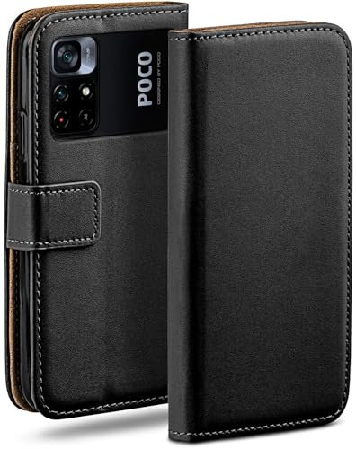 moex Book Case für Poco M4 Pro Handyhülle mit Kartenfach, Hülle klappbar 360 Grad Schutzhülle, Klapphülle Flip Case Cover, PU Leder Handytasche Lederhülle, Schwarz