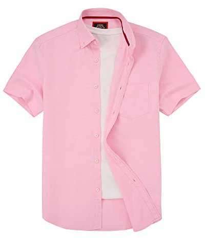 Mens Short Sleeve Oxford Shirt Plain or Stripe,Classic Fit,Button Down Collar & Pocket. Holiday Apparel Leisure Shirts. by Janeo British Apparel. Tickle Me Pink Plain, 2XL