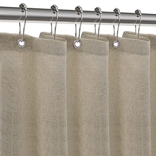 ZARCKER Rideau de Douche Imperméable, 182 x 92 cm, en Lin avec Revêtement Imperméable et Résistant à la Moisissure Polyester Séchage Rapide Ourlet Lesté - Taupe