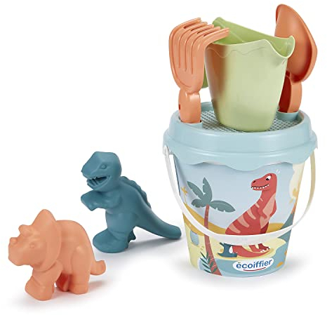 Jouets Ecoiffier - 462 - Seau Garni décor Dino - Seau 17 cm 2 moules à Sable - Jeu de Plage pour Enfants - Dès 18 Mois - Origine France Garantie