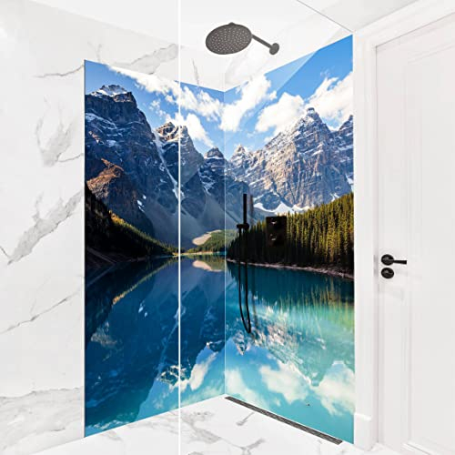 Bilderwelten Eck-Duschrückwand Folie 2x 200x80 cm Kristallklarer Bergsee Bad-Rückwand Motiv fugenlose Wandverkleidung Dusche