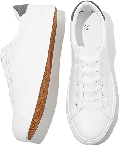 FRACORA Mens White Tennis Shoes PU Leather Sneakers for Men(White, US12)