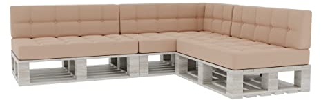 Gutekissen® Palettenkissen Gesteppte Kissen mit Knöpfen, Palettenauflagen Sitzkissen Rückenlehne Gesteppt PFG 3xSet (Sitzkissen 120x80 +Rückenlehne 120x40), Beige