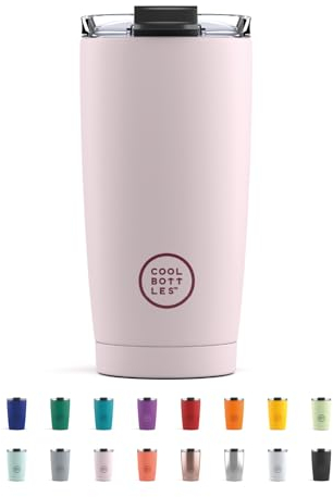 Cool Bottles - Tumbler - Vaso Térmico de Acero Inoxidable - 550 ml - Pastel Pink - Taza de Café - Altura 18 cm - Bebidas Frías 10 horas y Calientes 5 horas - Tapa Hermética - Libre de BPA