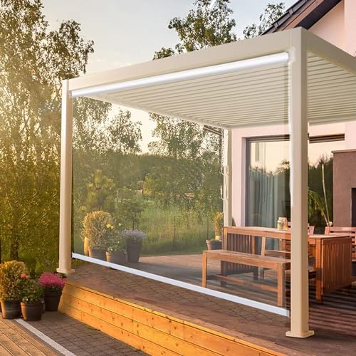 Tapparella Avvolgibile per Giardino Esterno,Tenda a Rullo PVC Impermeabile Trasparente,Antipioggia Isolamento Termico Antipolvere,con Accessori,Personalizzabile,Larghezza x Altezza (120x280cm)