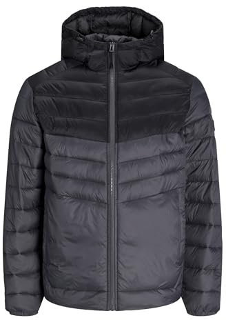 JACK & JONES Mens Puffer Jacket 100% Nylon Quilted Padded Windproof Outdoor Jacket for Men, Asphalt Colour, Size- M