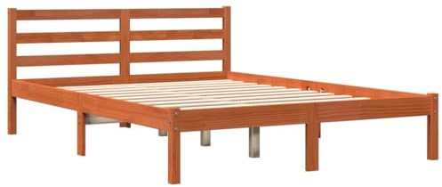 vidaXL Massivholzbett, Holzbett mit Kopfteil Sperrholzlatten, Doppelbett für Schlafzimmer, Bett Bettgestell, Wachsbraun 140x190cm Kiefer