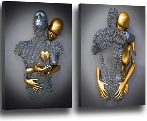 3D Romantisch Kuscheln Liebhaber Skulptur Poster Metall Figur Statue Kunst Liebe Herz Kuss Bilder Wandkunst,Ohne Rahmen (Poster-05,2Pcs-80x120cm)