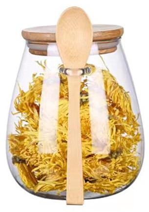 DADEA Boîtes en Verre avec Couvercles Hermétiques en Bambou, Large Ouverture, Stockage de Thé en Vrac avec Cuillères en Bois, Bocaux en Verre avec Couvercles en Bambou, Bocaux en Verre, Pots(#3)