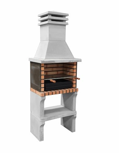 MOVELAR - Beton-Grill für Holz und Holzkohle Modell Iberia Plus XL (Grau und Orange - 69 x 47 x 190 cm) REF: M00332 - Kompatibel mit New Iberia Modulen