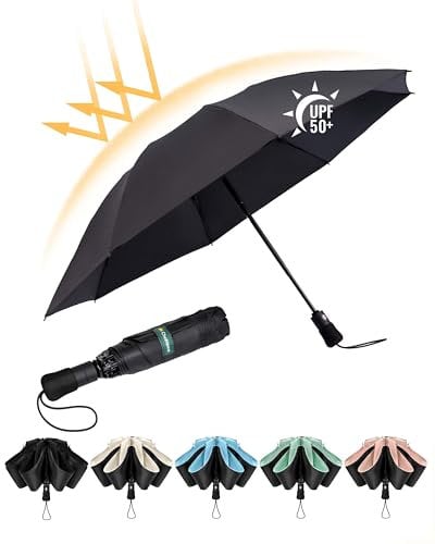 Chakipee Regenschirm Groß Sturmfest Kompakter Reise für Damen und Herren– Automatik Auf und Zu Taschenschirm Tragbarer UV-Schirm, Taschenschirme Schwarz 210T Beschichtung 97 cm Spannweite 8 Rippen