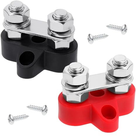 2 Pezzi Morsetti Batteria Auto Negativo e Positivo Adattatore Polo Doppio Bullone di Connessione M8 Cablaggio Dado Blocco di Distribuzione Dell'Alimentazione con Bulloni M8 per Auto Camion Rv Barca