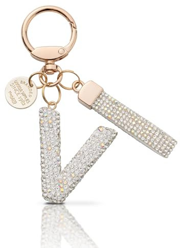 MORSUNBELA Schlüsselanhänger V Mädchen Schlüsselanhänger Buchstabe Schlüsselanhänger Glitzer Strass Schlüsselanhänger Damen