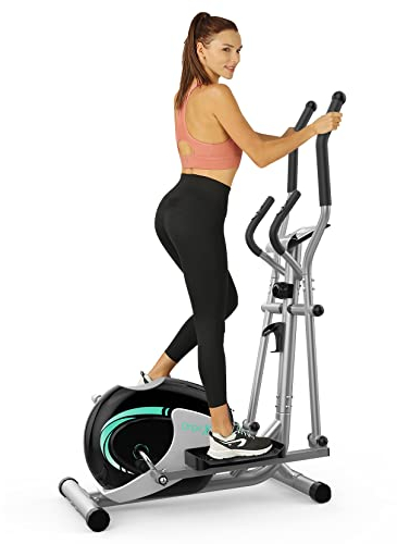 THERUN Magnetischer Crosstrainer für Zuhause, Cardio Ellipsentrainer mit 8-stufig einstellbarem Widerstand, LCD-Monitor, Gerätehalterung, 6 kg Schwungrad, belastbar bis 120 kg (Grün)