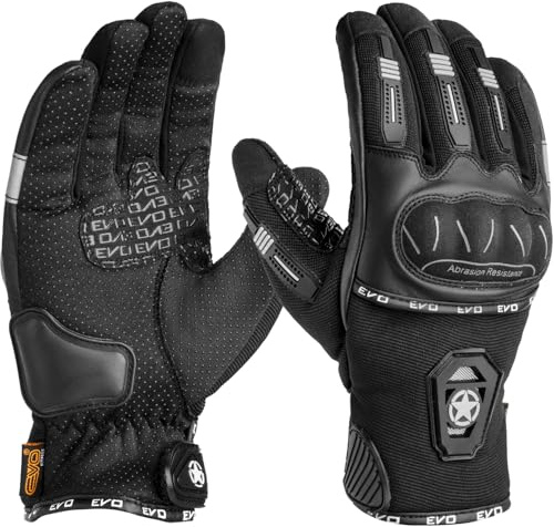 EVO Fitness Motorbike Gloves for summer, Touchscreen Motorcycle Gloves, Hard Knuckle Protection and Faux Leather, Breathable Design for Men & Women, Ideal for Riding (Black, S)