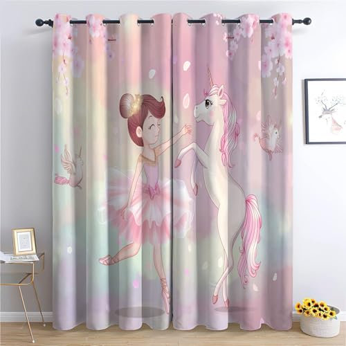 Generisch Verdunklung Svorhänge Schlafzimmer H245 x B280 cm, Traumkunst Einhorn Ballerina Mädchen Thermo Isolierte Vorhänge, Waschbarer Einhorn Polyester Vorhan, Anwendbar Kinderzimmer und Wohnzimmer