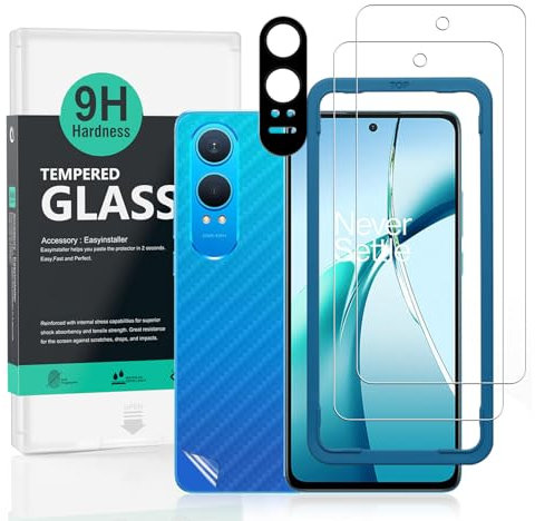Ibywind 2 Piezas Protector Pantalla para OnePlus Nord CE4 Lite 5G 6,67+1 Pieza Protector Cámara+1 Pieza Protector Trasera Fibra Carbono,Dureza 9H Cristal Templado,Fácil de instalar