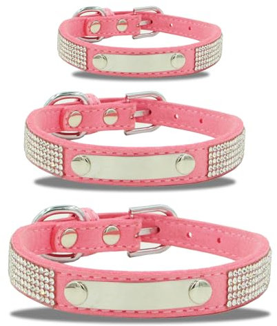 Collar de cuero para perro, collar de cuero acolchado suave con placa de nombre grabable, collares de perro grabados ajustables para perros pequeños, medianos y grandes (cuello de 10 a 12.5 pulgadas,