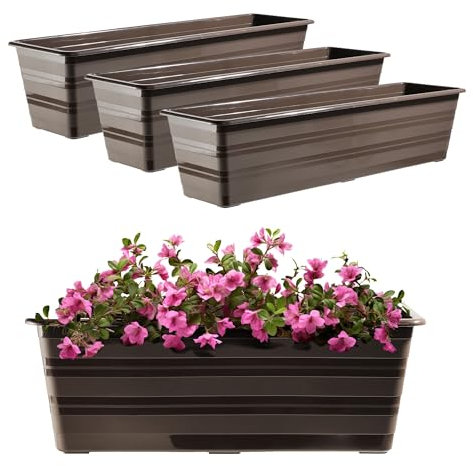 KADAX Lot de 3 x 60 cm - Jardinière marron - Pot de balcon en plastique résistant aux intempéries - Pot de fleurs, jardinière de balustrade pour fleurs