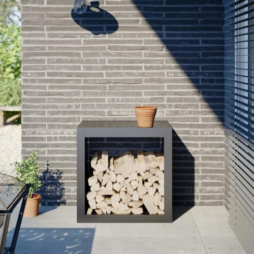 Homgoday Rack pour bois de chauffage anthracite 60 x 40 x 60 cm acier, meubles de bois d'intérieur, porte-bûches de chauffage, porte bois pour cheminée, bois d'intérieur, empilable poêle en bois