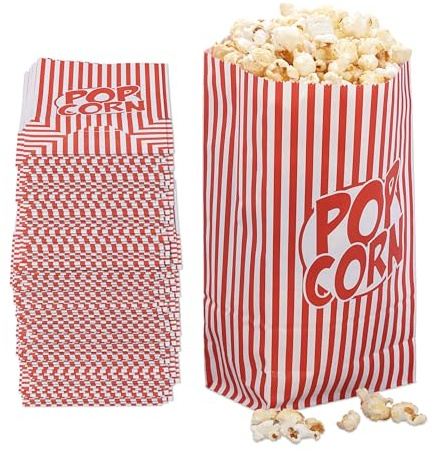 Relaxdays Popcorn Bags, Set of 240, Striped, Retro Look, Cinema, Movie Night Accessory, Cardboard, Container, Red/White, Paper, 26 x 13 x 8 cm