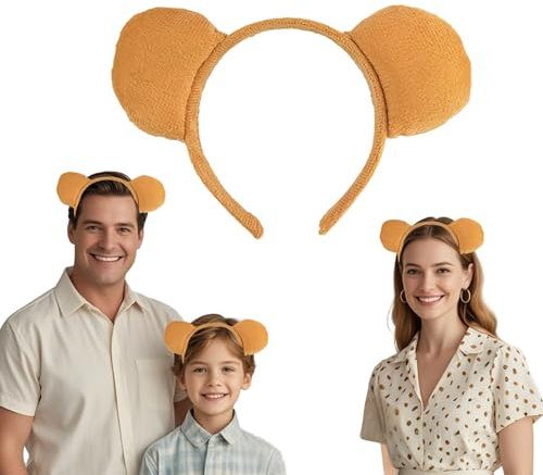 ASFWAGQ Haarreifen Teddy Bär Haarband Ohren Braun Bärenohren Stirnbänder Bären Tier Haarreif Gelbes Cartoon Kostüm Zubehör für Fasching Karneval Halloween Weihnachten Party Cosplay Gesichtswaschen