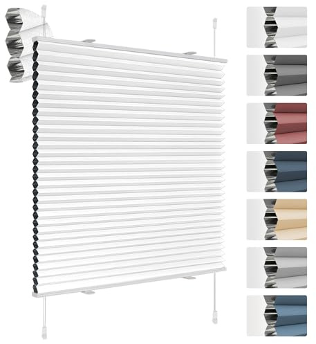 Deswell Plissee Verdunklung Klemmfix Wabenplissee B60 x H180 cm Weiß Thermoplissee ohne Bohren Faltrollo für Fenster & Tür, 100% Blickdicht, Sicht- & Schallschutz Wärmehaltung Verdunklungsplissee