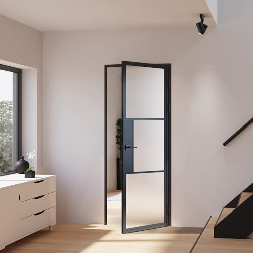 inova Glastür satiniert Komplettset 834x1972mm DIN rechts Türschloss Drehtür mit Beschlag und Zarge