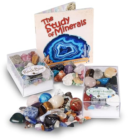 Fels- und Edelsteinbox, Alter 3 + – eine erstaunliche Sammlung von echten Steinen und Mineralien mit Lernheft zum Studium der Mineralien