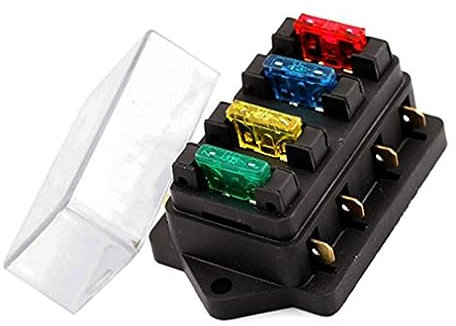 CRILSTYLEO Auto-Sicherungshalter mit Deckel 4-Wege-Kfz-Sicherungskasten 12/ v Spritzwassergeschützt Flachstecker 6,3 Mm