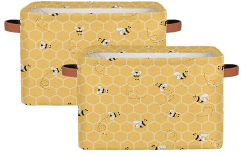 Mexpekil Aufbewahrungskorb mit Bienenwaben, Stoffwürfel, Aufbewahrungsboxen mit Griffen, groß, zusammenklappbar, Organizer für Regale, Kleidung, Spielzeug, 2 Stück