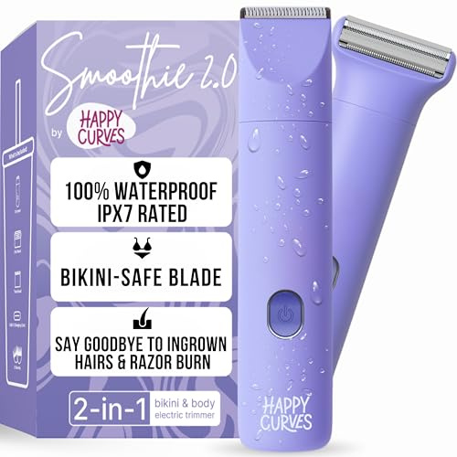 HAPPY CURVES Smoothie 2.0 Bikini Trimmer -Electric Razor for Women, Waterproof Hair Groomer with Adjustable Guards, Personal Shaver for Pubic Hair, Ladies Intimate Shaver and Body Trimmer (Beere)