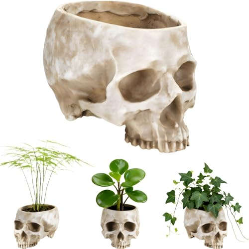 SORAYUXI Halloween Süßigkeiten Schüssel Deko, Halloween Schädel Kopf Blumentopf Dekoration Totenkopf, Multifunktionale Horror Deko Kreativer Blumentopf für Candy Bowl, Blumentopf