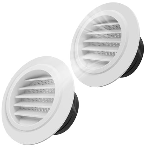 MEISO 2 Pièces Grille de Ventilation Ronde 100mm, Grille d'échappement ABS, Grilles Aeration Reglable, pour Intérieur et Extérieur Entrées et Sorties d'air Murales et de Plafond