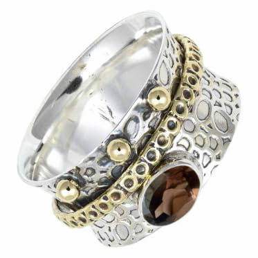 SILVERTROVE Rauchquarz Edelstein Spinner Ring 925 Sterling Silber Meditationsring Männer und Frauen handgefertigter Schmuck CRG1213AD3_(49 (15.6))