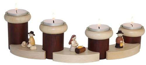 Adventsteelichthalter Modularer Adventskranz mit Geburtsszene und 4 Teelichthaltern BxH 32x8cm NEU Holzleuchter Teelichthalter Geburtsszene Adventsdeko Krippenlicht Modulkranz Weihnacht