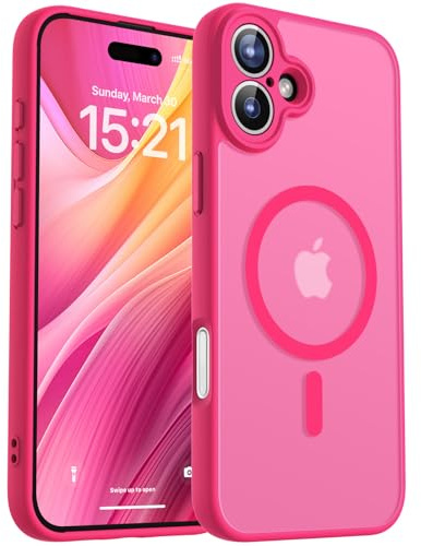 Coque Magnétique pour iPhone 16 Mat et Translucide, Protection Fine de l'objectif améliorée, Militaire Antichoc Dos Housse Coque pour iPhone 16 6,1 Pouces, Rose Vif