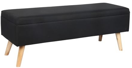 Relaxdays upholstered bench with storage, HxWxD: 40 x 110 x 40 cm, wooden legs, for bedroom or hallway, black