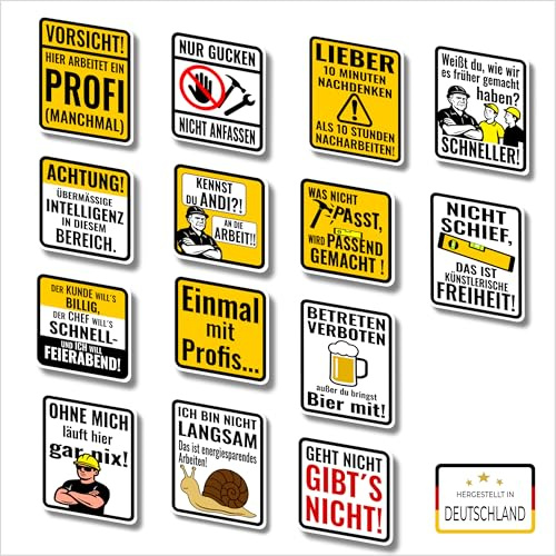 WitzBits Handwerker Sticker Set, 14 Stück – Lustige Aufkleber mit Sprüchen für Werkzeugkoffer & Werkstatt | Geschenkidee für Männer, Kollegen & Azubi | matt, wasserfest, Made in Germany