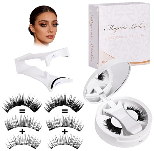 Kit Cils Magnétiques 3D, Faux Cils Magnétiques Naturels Sans Colle, Réutilisables & Hypoallergéniques, Avec Applicateur Professionnel, Look Naturel et Volumineux