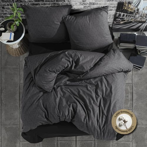 nordqueen Renforce Bettwäsche, 200x220 cm 100% Baumwolle Bettbezug aus Atmungsaktive, Angenehme Schlafkomfort,Winter Bettwäsche-Set mit Kissenbezug Bettbezug mit Reißverschlus (Monza, 200X220 cm)
