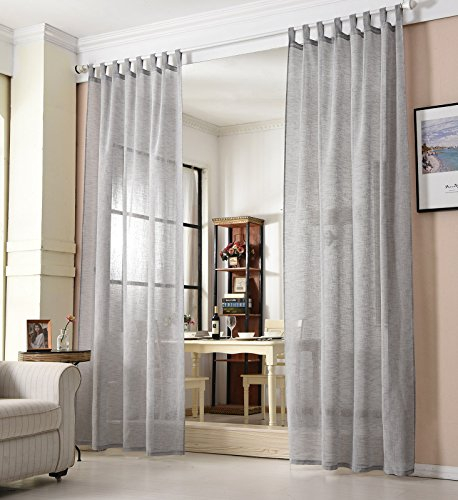WOLTU Gardinen transparent mit Schlaufen Leinen Optik, Schlaufenschal Leinenvorhang im Landhausstil Stores Voile Fensterschal für Wohnzimmer Kinderzimmer Schlafzimmer, 140x245 cm Dunkelgrau (1 Stück)