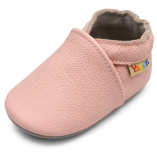 YALION Baby Weicher Leder Lauflernschuhe Krabbelschuhe Jungen Mädchen | Barfußschuhe Hausschuhe Kinder mit Wildledersohlen Leicht Rutschfest,Elastische Knöchel für 0-3 Jahre