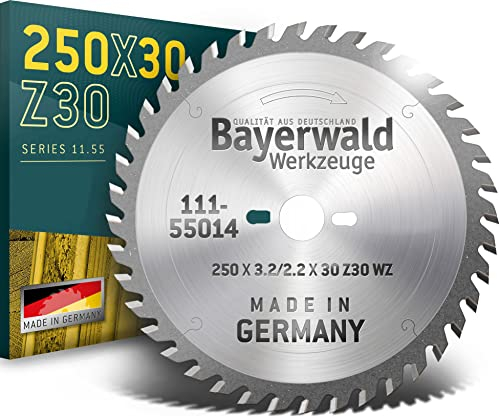 Bayerwald - Lame de scie circulaire carbure - Ø 250 x 3.2 x 30 | Z=30 QW | Série 11.55 - Denture alternée pour coupes longitudinales et transversales dans le bois/les dérivés du bois