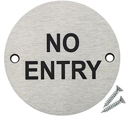 Fire Door Guru® Türschild No Entry, 76 mm Scheibe, Edelstahl-Sicherheitsschild – Befestigungen im Lieferumfang enthalten
