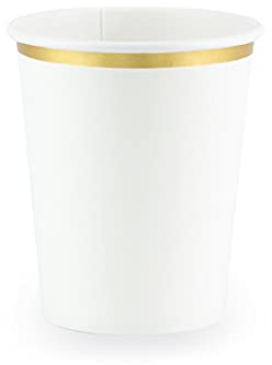PartyDeco Pappbecher - 260 ml - 6 Stück Becher Set - Partybecher Papierbecher Kaffeebecher Trinkbecher - Weiß mit Goldrand