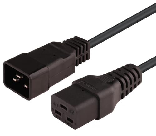 PremiumCord kpsa015 Kaltgeräteverlängerung 1, 5m, Verlängerungskabel IEC 320,BuchseaufStecker,IEC320C19aufC20,Stromkabelfür230V16A,Farbeschwarz